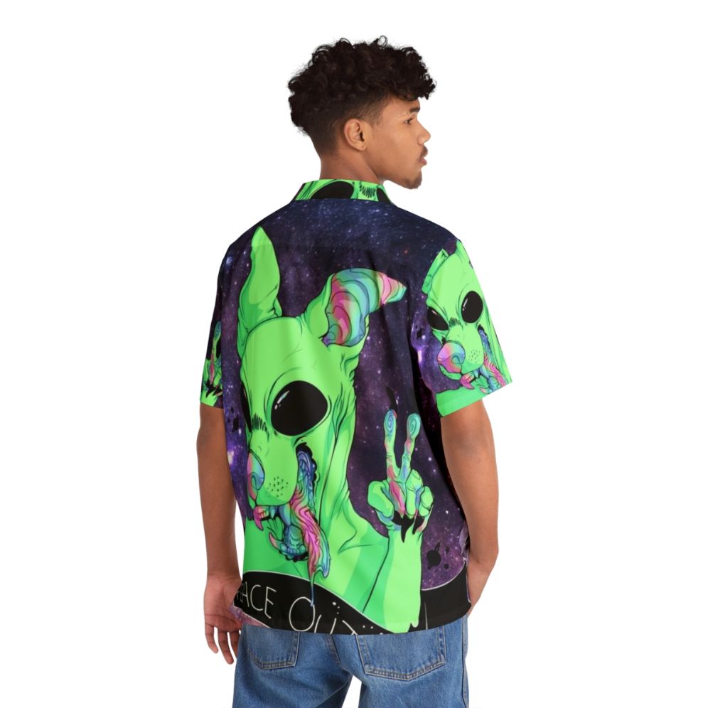 Cosmic Canine Hawaiian Shirt with Space, Alien, and Galaxy Designs - People Back