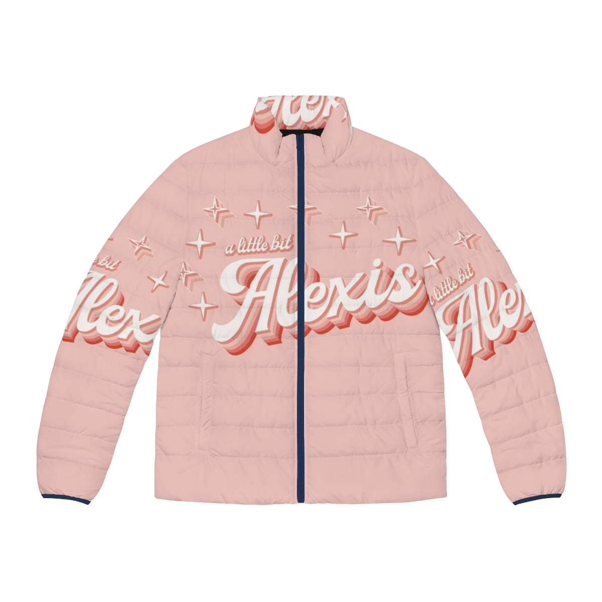 Alexis Rose inspired pink gradient puffer jacket with retro star pattern