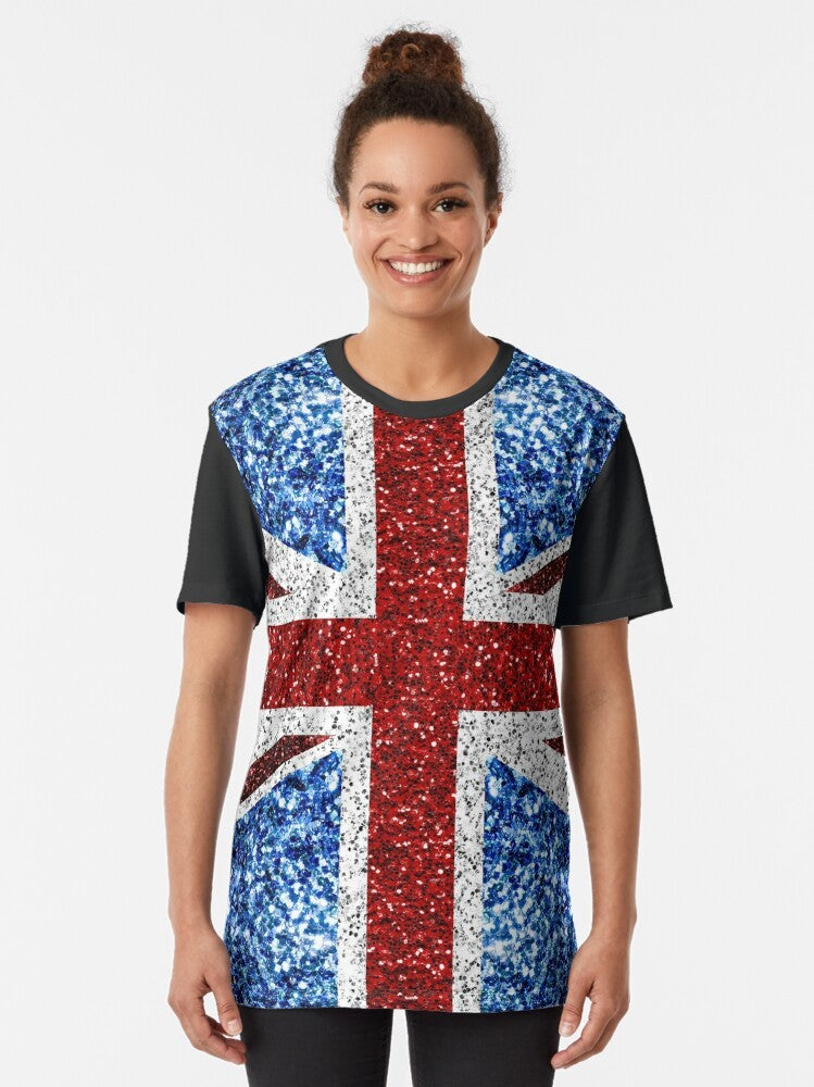 UK flag t-shirt with faux glitter and sparkles - Women