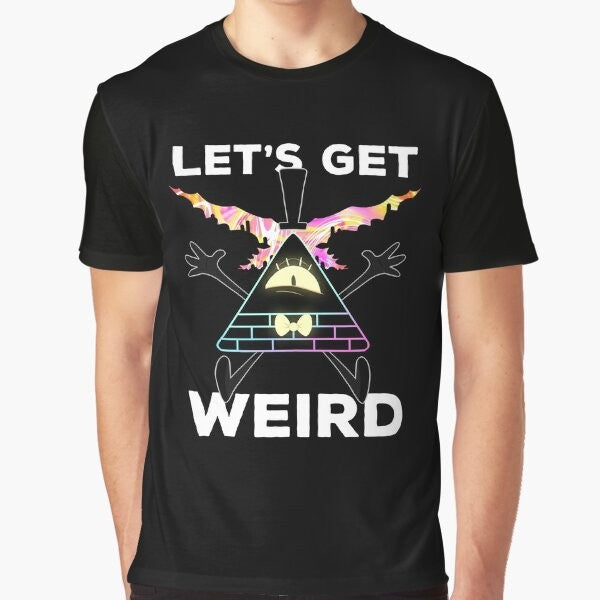 Gravity Falls "Let's Get Weird" graphic t-shirt featuring the character Bill Cipher