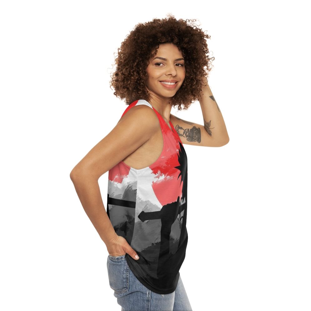 Samurai warrior sunset unisex tank top - women side