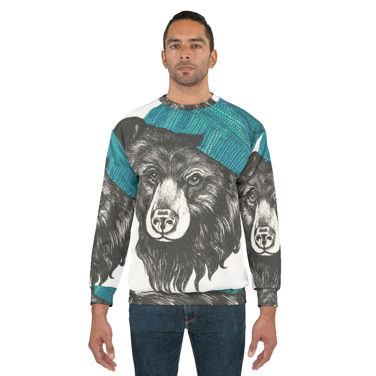 Zissou the Bear in a blue animal print sweatshirt - men