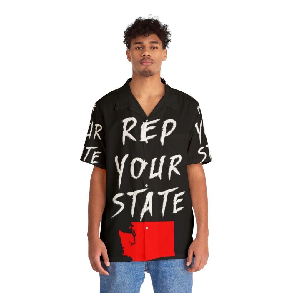 Washington Hawaiian Shirt with State Flag Design - People Front