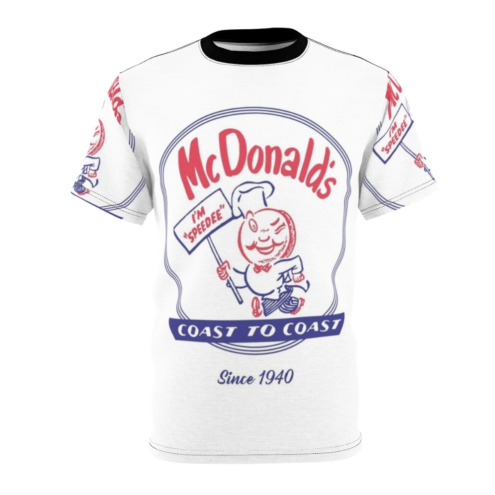 Vintage-style t-shirt featuring the classic McDonald's Speedee graphic, evoking the 1940s-1950s era of American fast food history.