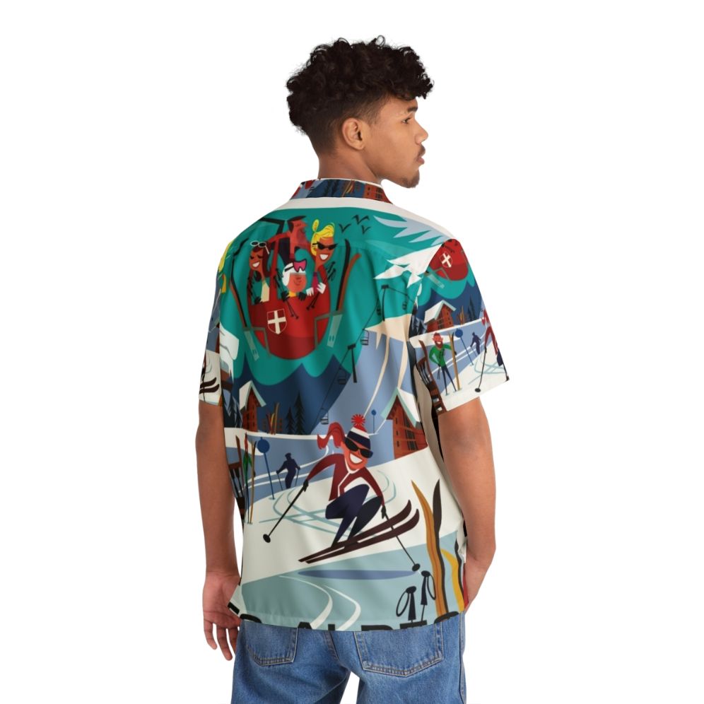 Les Alpes ski poster Hawaiian shirt featuring mountain and winter sports design - People Back