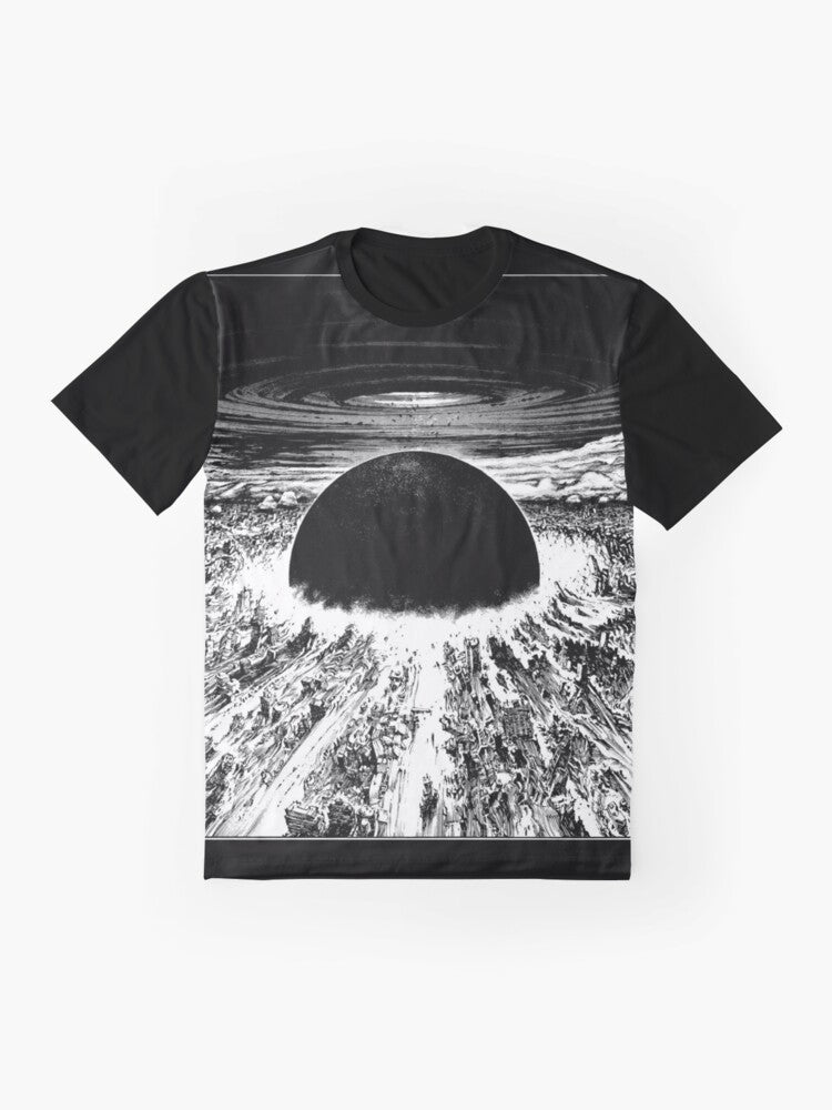 Akira Japanese anime-inspired graphic t-shirt with an explosion design representing the future dystopia of Neo Tokyo. - Flat lay