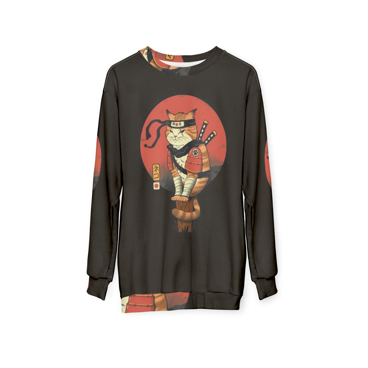 Shinobi cat sweatshirt featuring Japanese art and traditional design - hanging