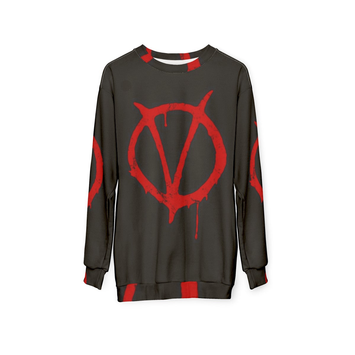 Vintage V for Vendetta symbol graphic on black sweatshirt - hanging