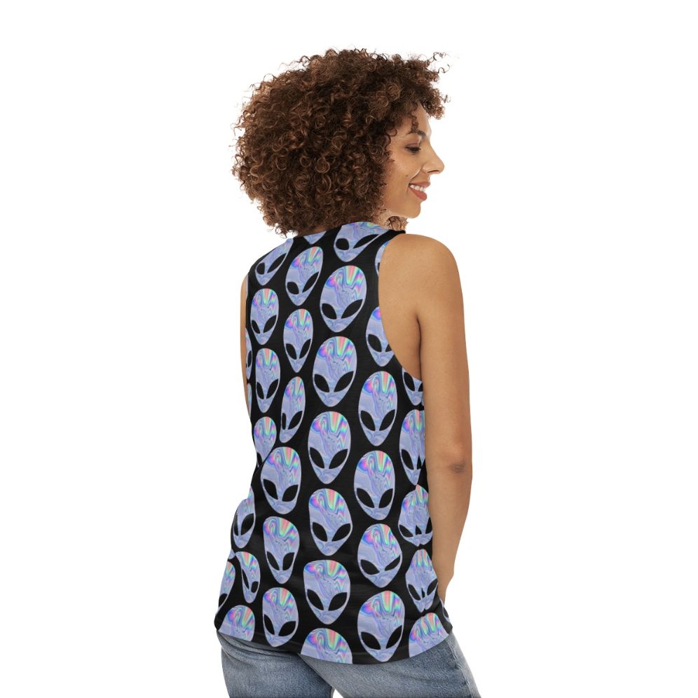 Holographic alien unisex tank top - women back