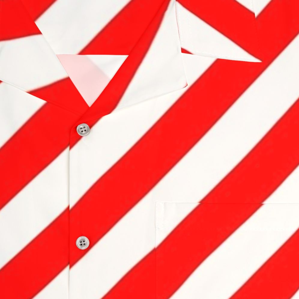 Red and white diagonal stripes pattern on a hawaiian shirt - Detail