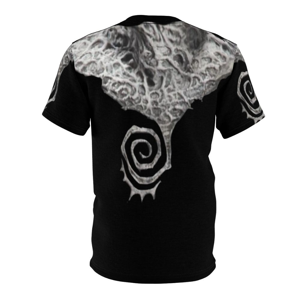 Haunting spiral design t-shirt featuring supernatural, gothic, and anti-hero elements for cosplay and casual wear. - Back