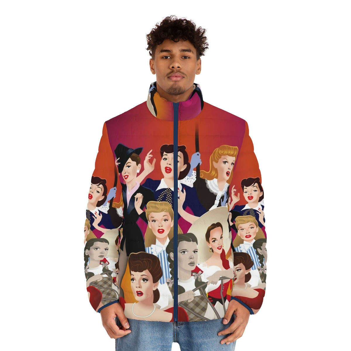 Jg 100 puffer jacket, featuring Alejandro Mogollo art and inspired by Hollywood icons - men front