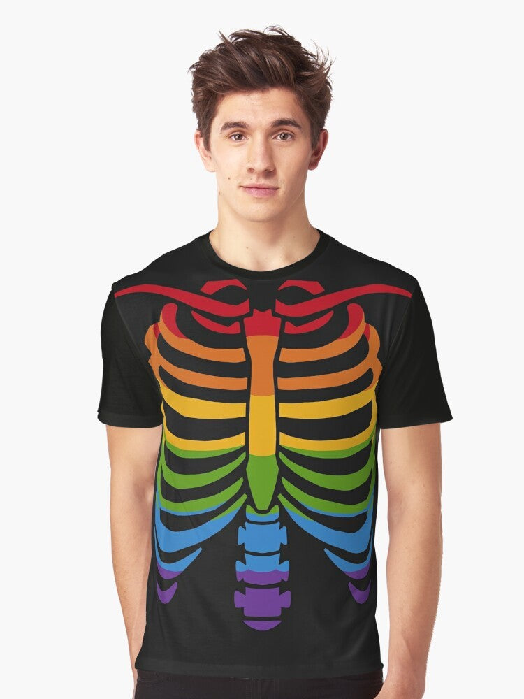 LGBTQ Pride Skeleton Graphic T-Shirt with Rainbow Ribcage - Men