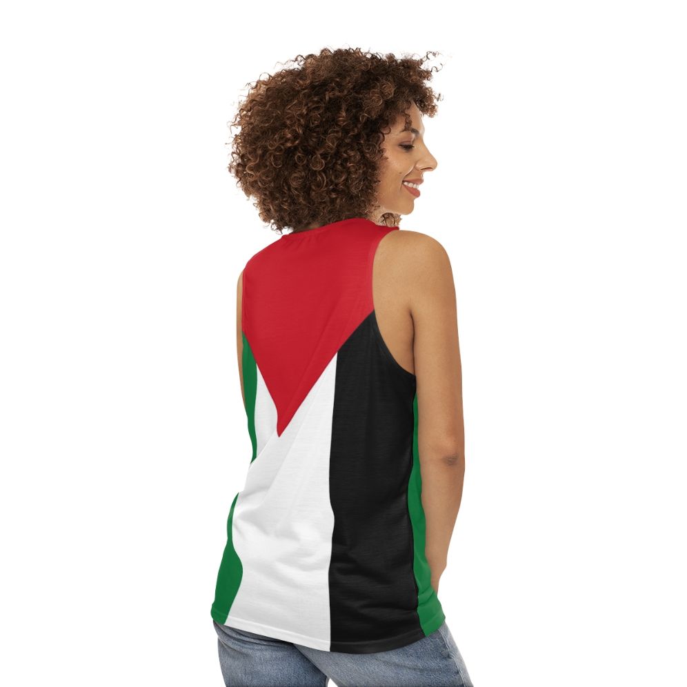 Unisex tank top featuring the flag of Palestine - women back