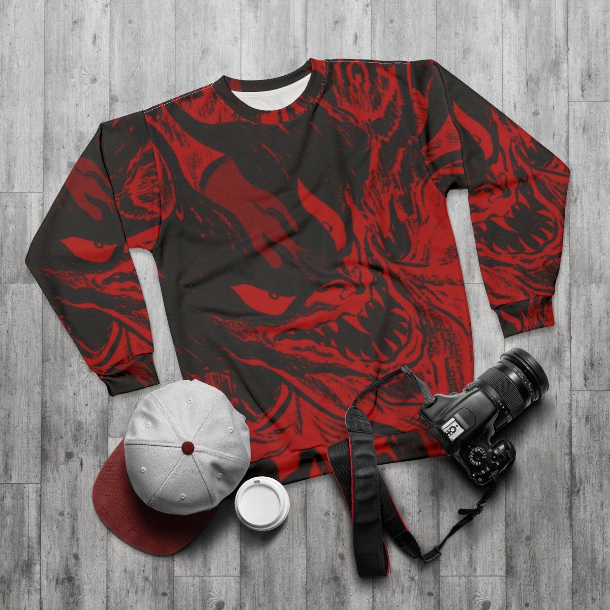 Devilman Crybaby sweatshirt featuring demonic artwork - flat lay