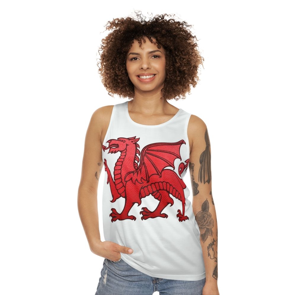 Unisex tank top with Welsh Red Dragon leather texture design - women