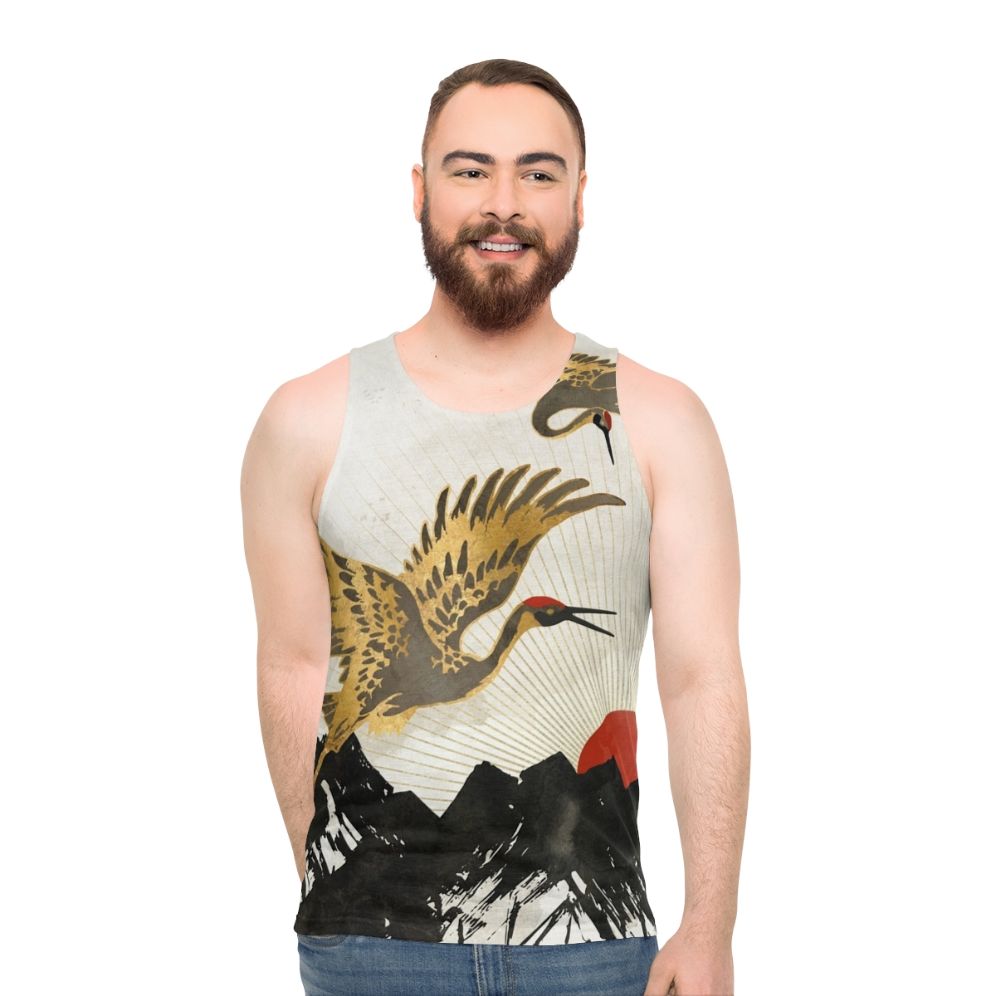 Elegant crane in flight unisex tank top - men