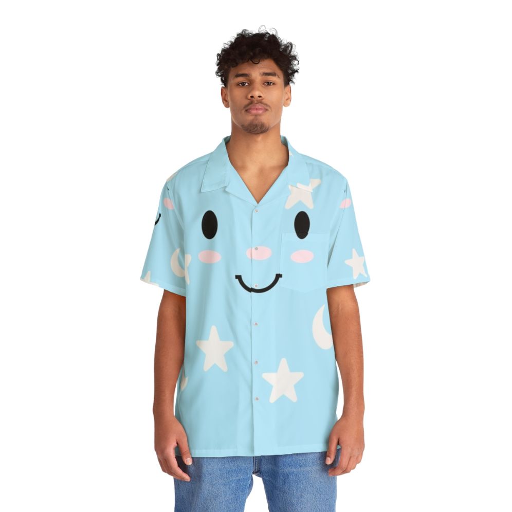 Cozy Hawaiian shirt pajamas with blue moon and star design - People Front