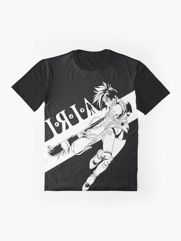 Iria Zeiram anime and mecha-inspired graphic t-shirt - Flat lay