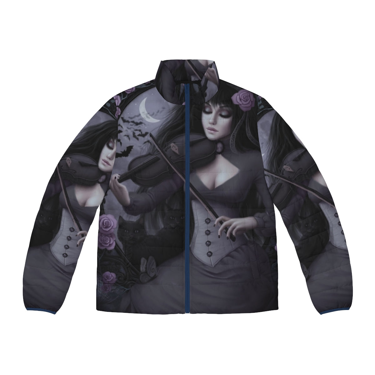 Nocturne Puffer Jacket - Gothic fantasy-inspired outerwear with dark floral motifs