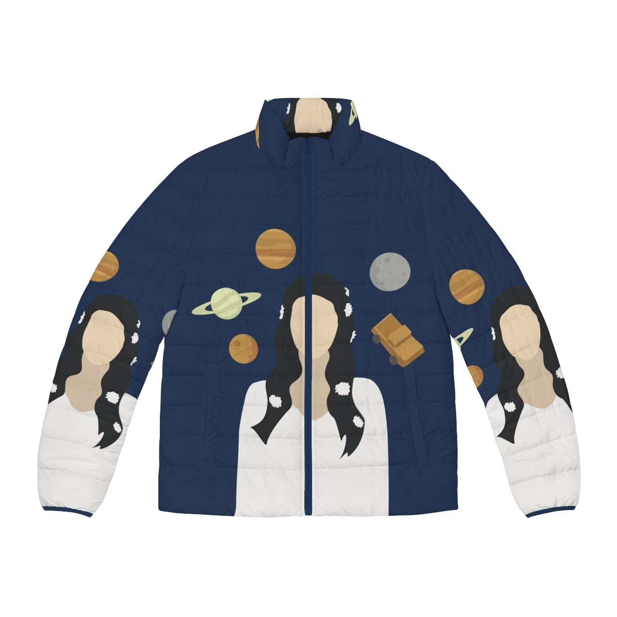 Lana Del Rey inspired puffer jacket with moon and space graphics