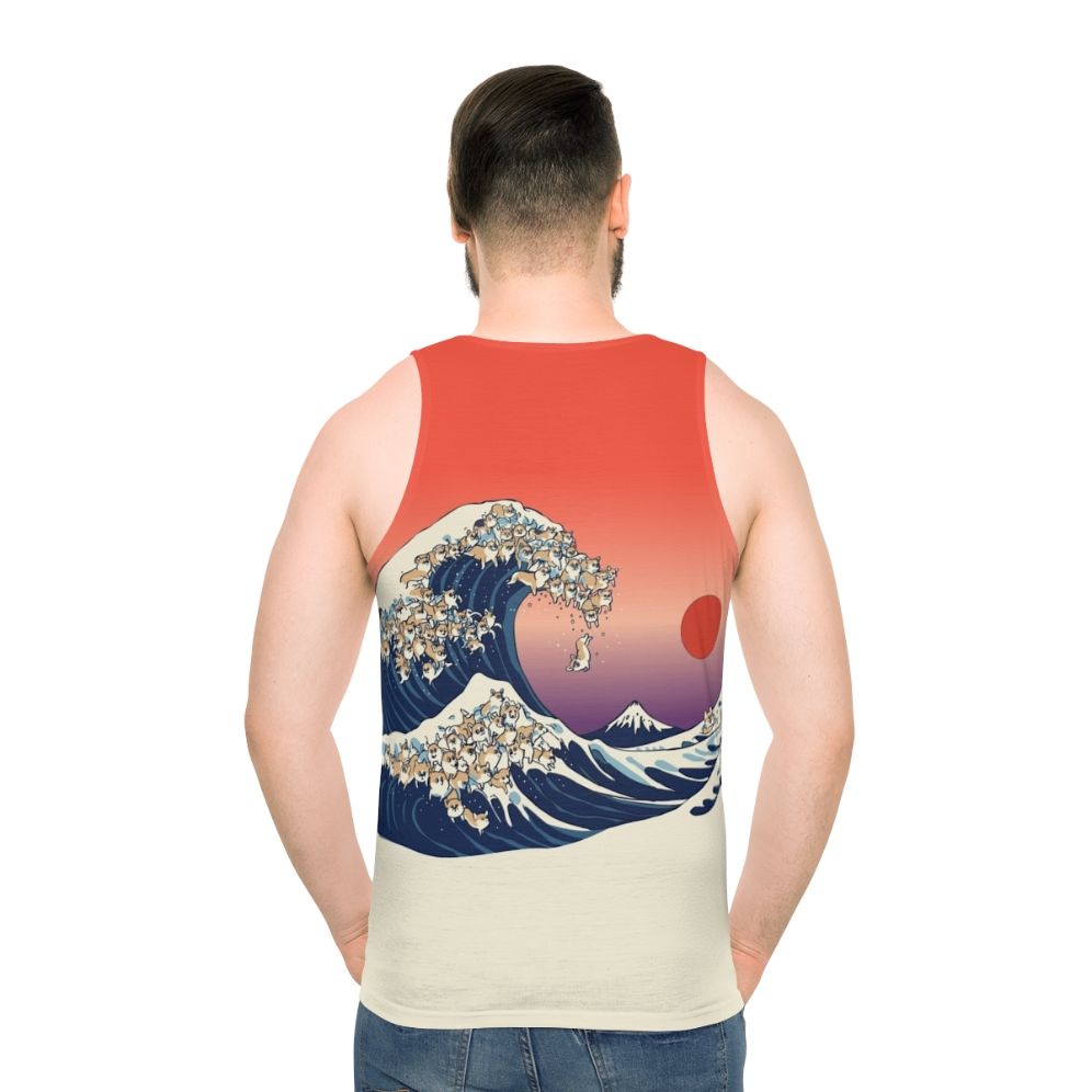 Corgi wave Japanese art unisex tank top - men back