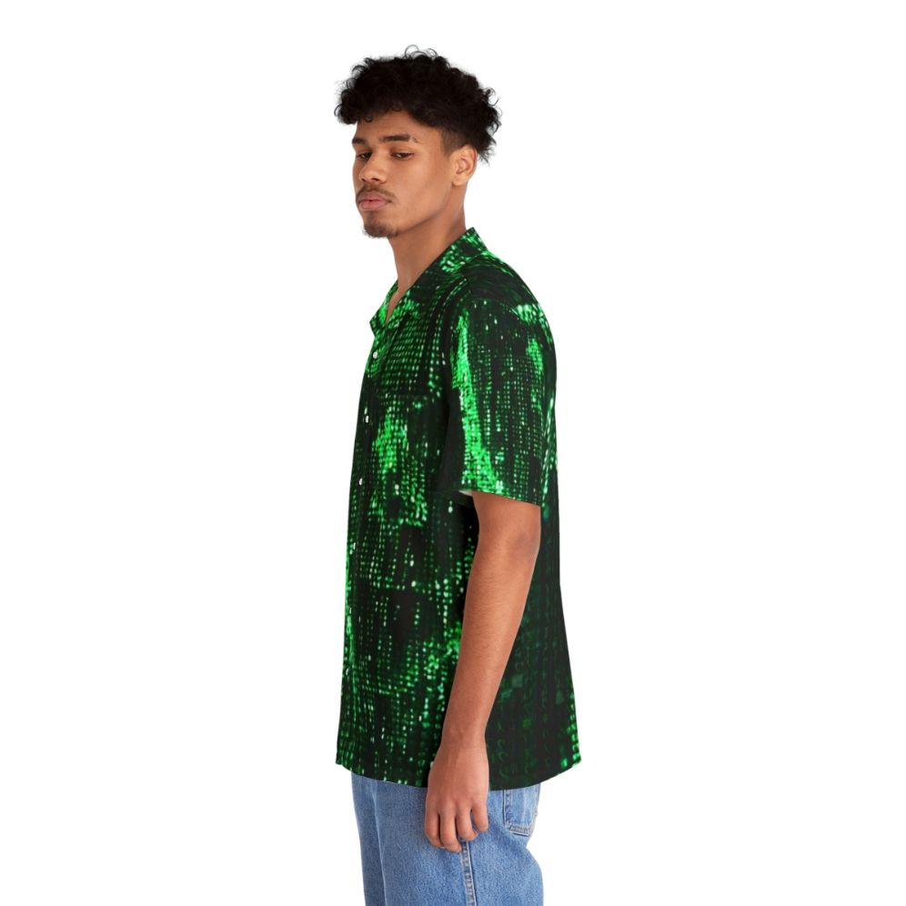 Matrix-inspired Hawaiian shirt with digital code and futuristic design - People Left