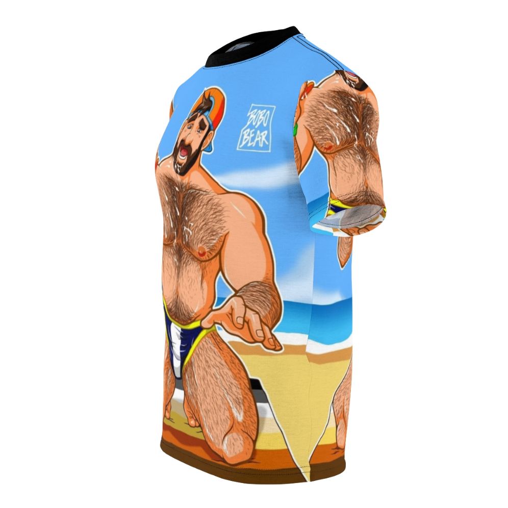 A vibrant and stylish T-shirt featuring a gay bear with a bearded and muscular design, perfect for embracing your pride and enjoying the summer sun. - men left