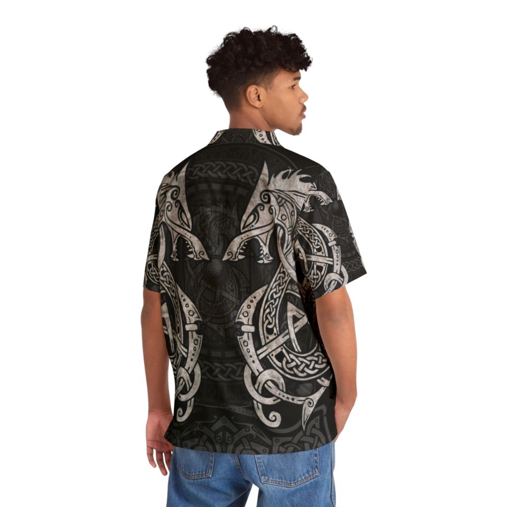 Fighting Fenrir Norse Mythology Hawaiian Shirt with Wolf Print - People Back