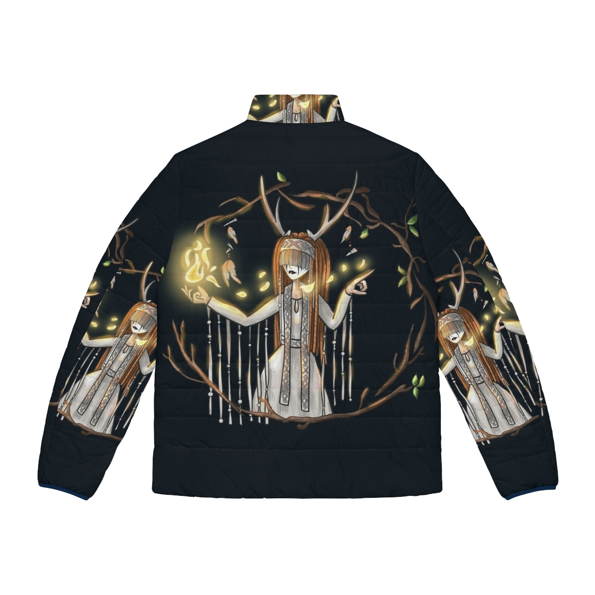 Heilung Fanart Puffer Jacket featuring the band's iconic imagery and symbolism - Back