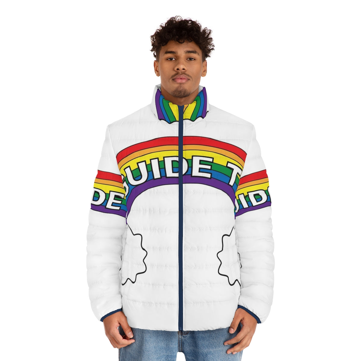 A colorful puffer jacket with the Big Mouth logo, perfect for the winter season. - men front