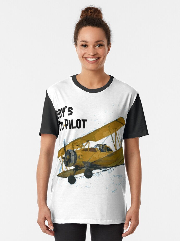 Bi-plane graphic t-shirt with "Daddy's Co-Pilot" text - Women