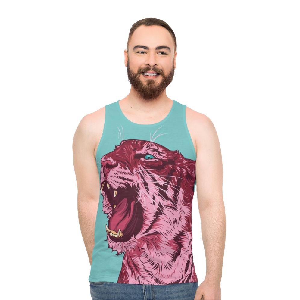 Magenta tiger vector art on unisex tank top - men