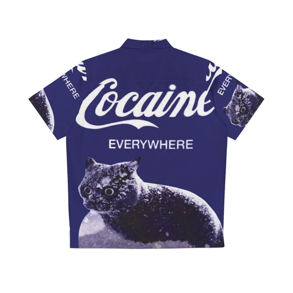 Cocaine Cat Hawaiian Shirt featuring a cat print design - Back