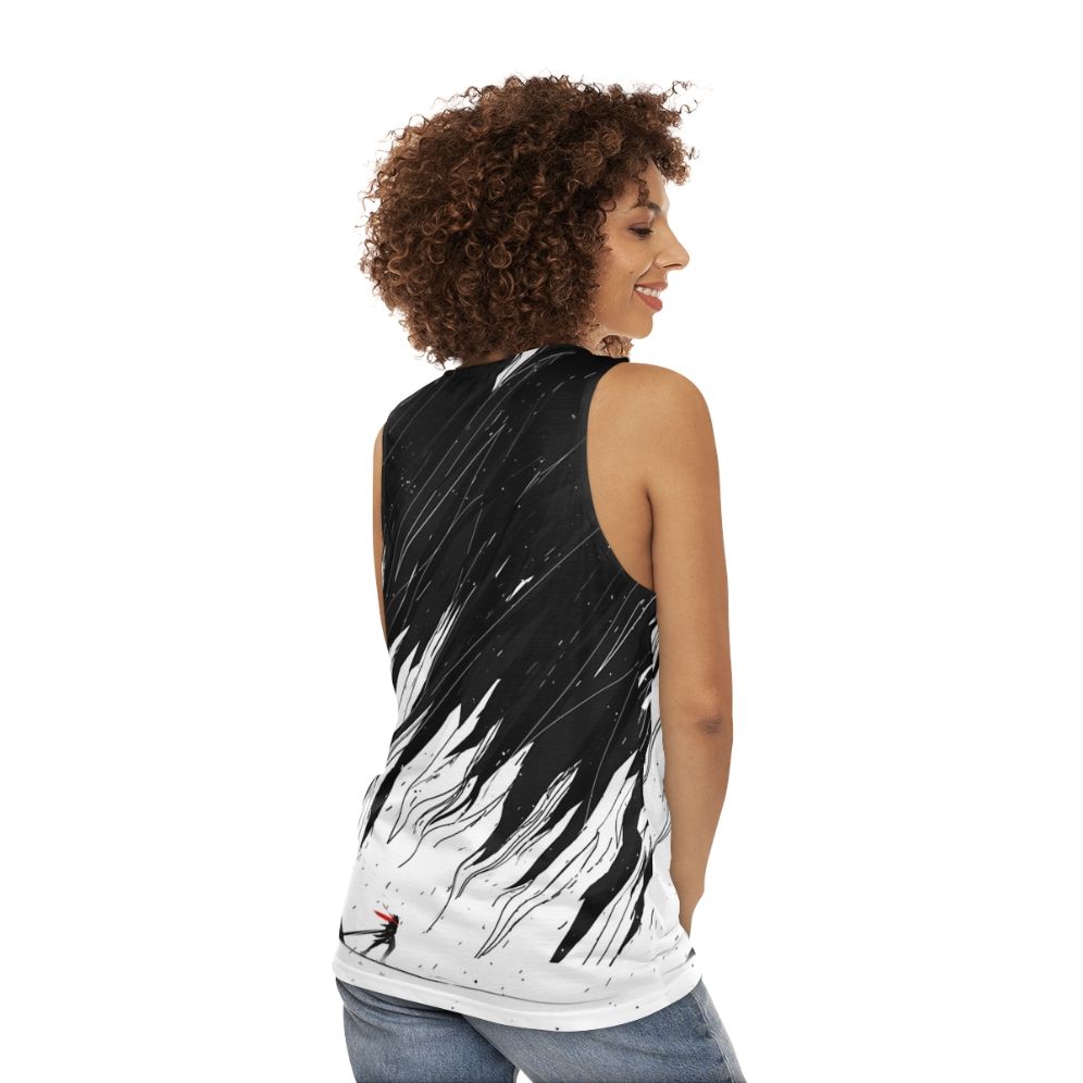 Geometric nature-inspired abstract unisex tank top - women back