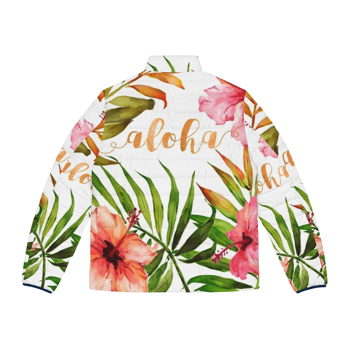 Tropical watercolor floral patterned puffer jacket - Back