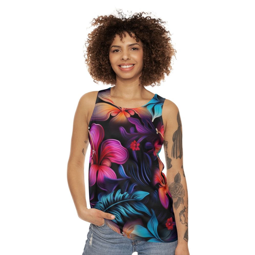 Dark Hawaiian pattern unisex tank top - women