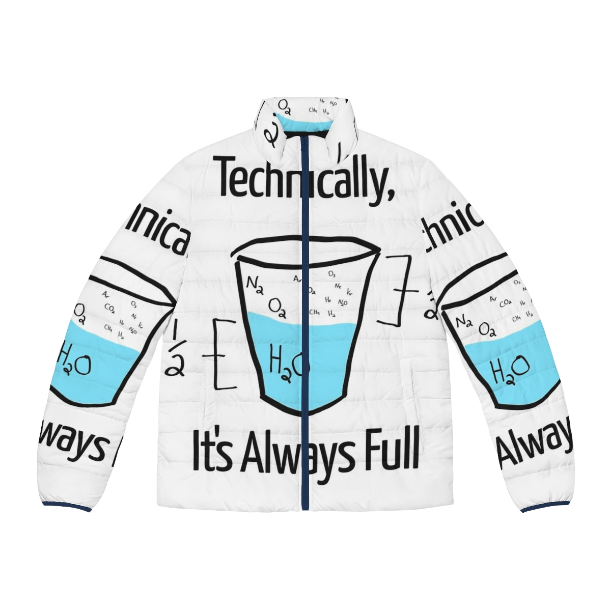 Optimistic Science Puffer Jacket with Molecules and Geeky Designs