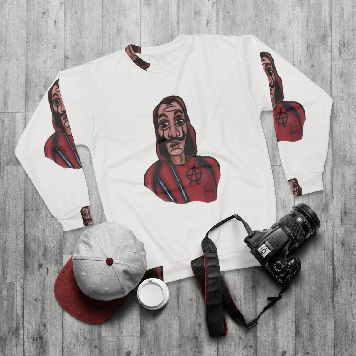 Money Heist Dali Mask Anarchy Suit Sweatshirt - flat lay