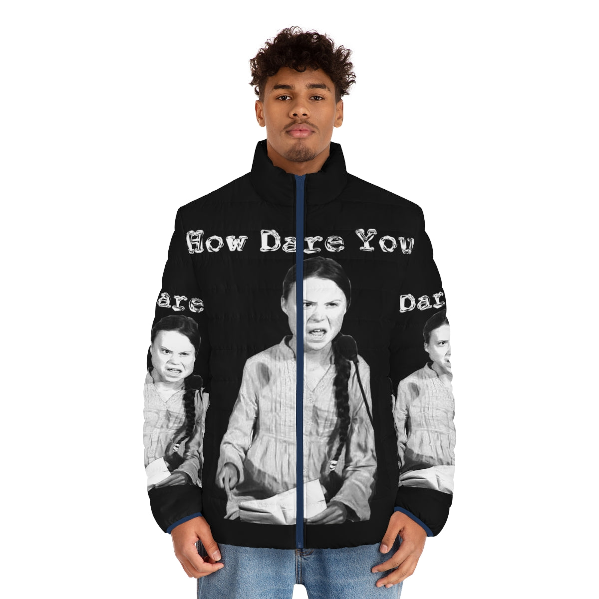 Greta Thunberg "How Dare You" climate change protest puffer jacket - men front