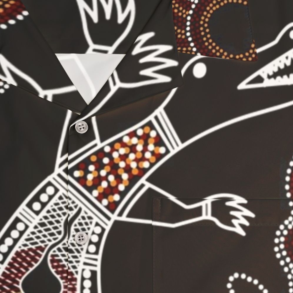 Authentic Aboriginal Art Crocodile Hawaiian Shirt with Australian Wildlife - Detail