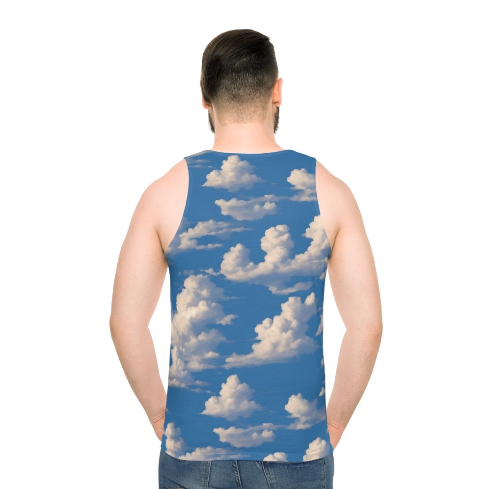 Unisex tank top with a cloud and sky print - men back