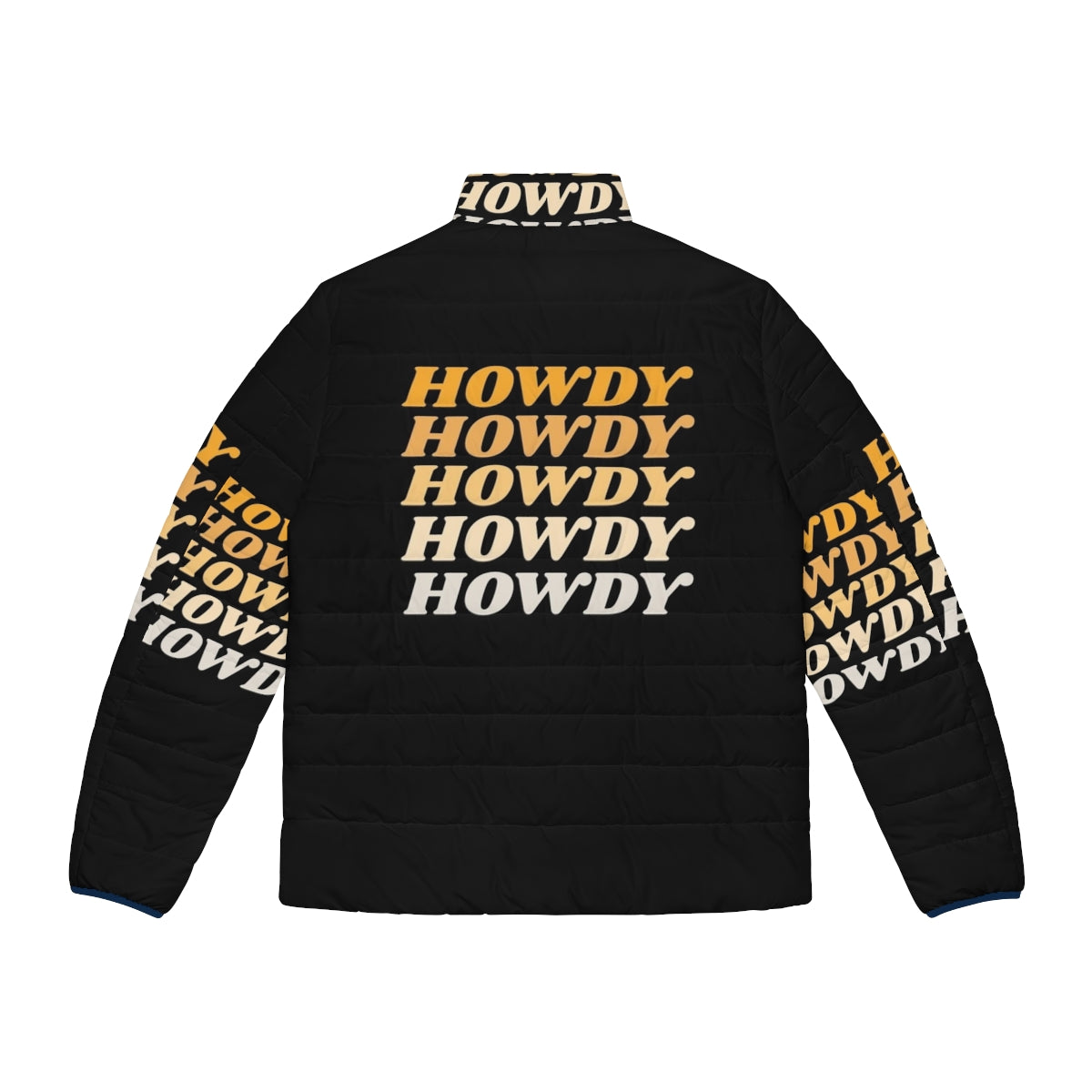 A warm and stylish howdy howdy howdy puffer jacket with a western-inspired design. - Back