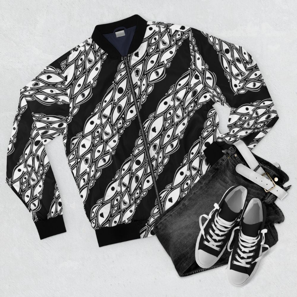 Spooky eyes pattern bomber jacket - Flat lay