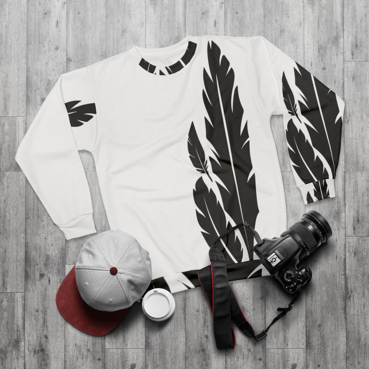 Hawkmoon Destiny 2 Sweatshirt with Black and White Feather Design - flat lay