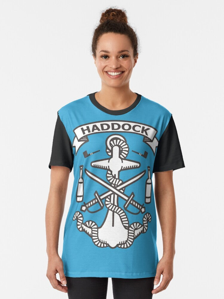 Illustration of Captain Haddock sailing on the high seas with an anchor, swords, and pirate imagery - Women