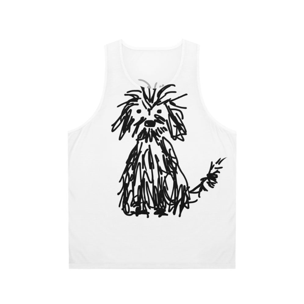 Unisex dog themed tank top with shaggy dog illustration