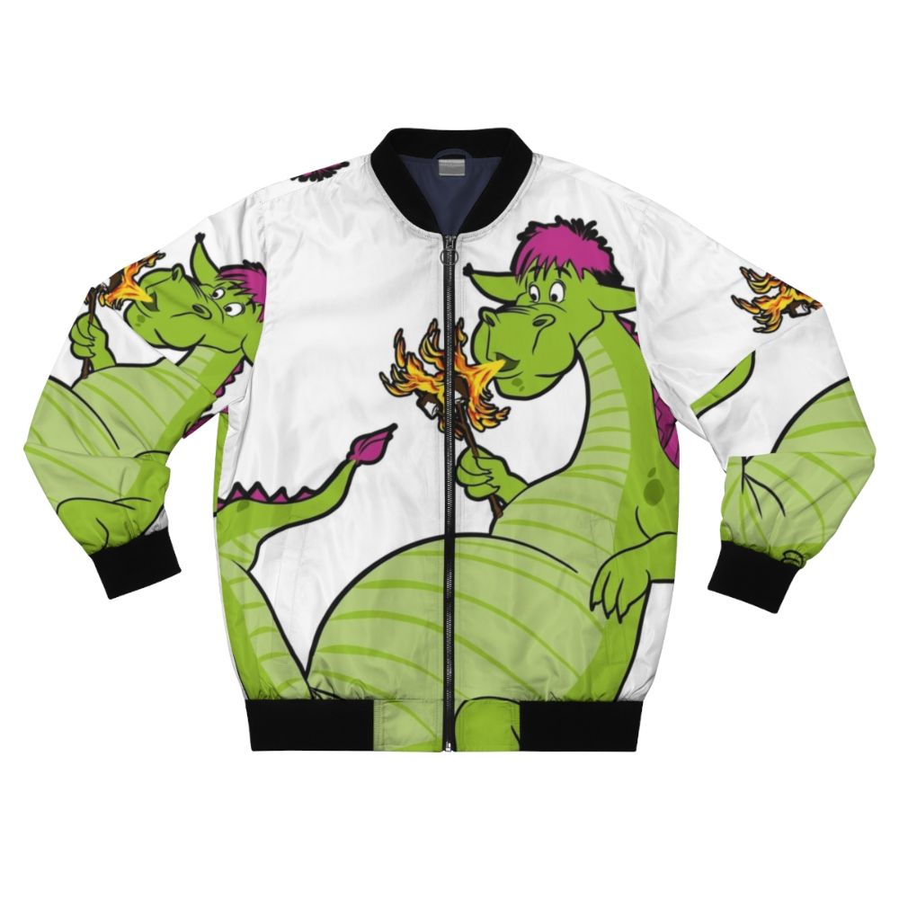 Elliot the fire breathing dragon illustration on a kids bomber jacket