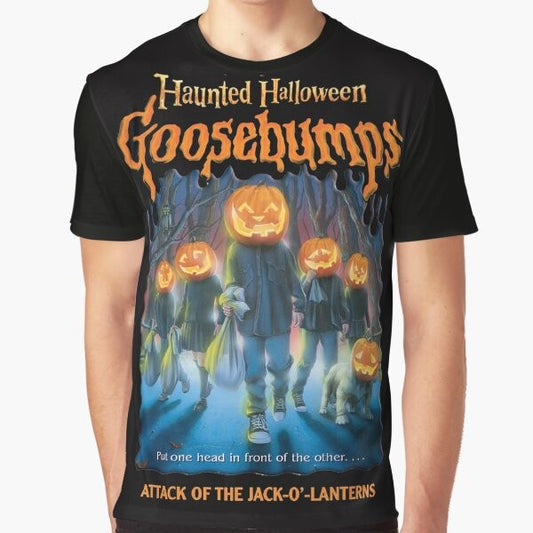 Haunted Halloween Goosebumps Graphic T-Shirt with jack-o-lantern and monster illustration