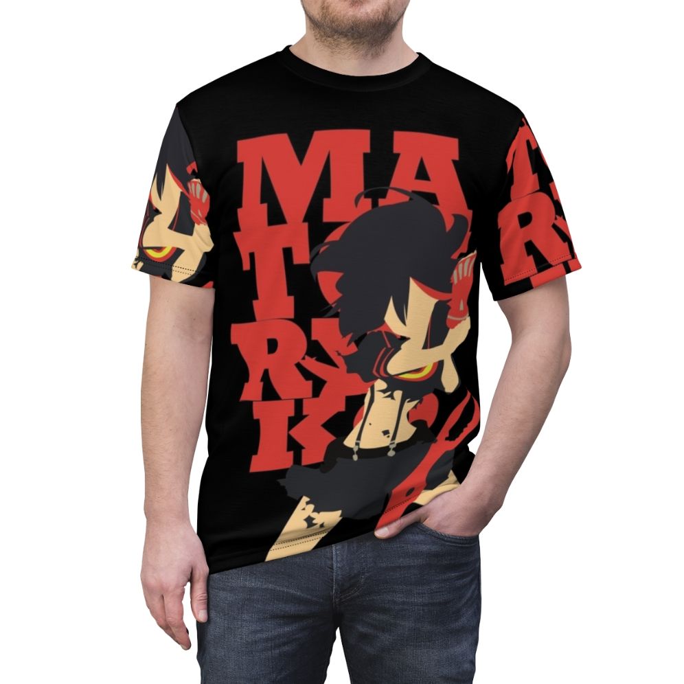 Minimalist anime-inspired t-shirt design featuring the character Matoi Ryuko from the anime series Kill la Kill - men front